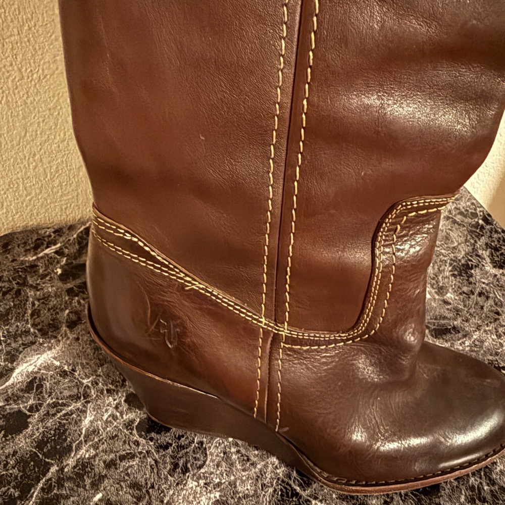 Frye Caroline Campus Brown Wedge Boot